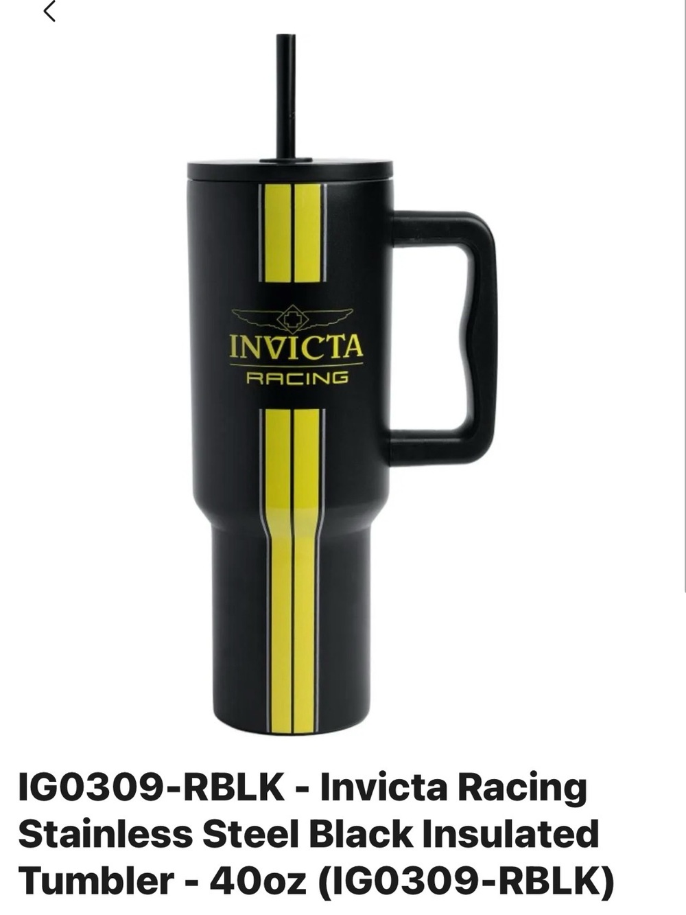 Invicta Racing Black and Yellow Stainless Steel Tumbler with Handle
